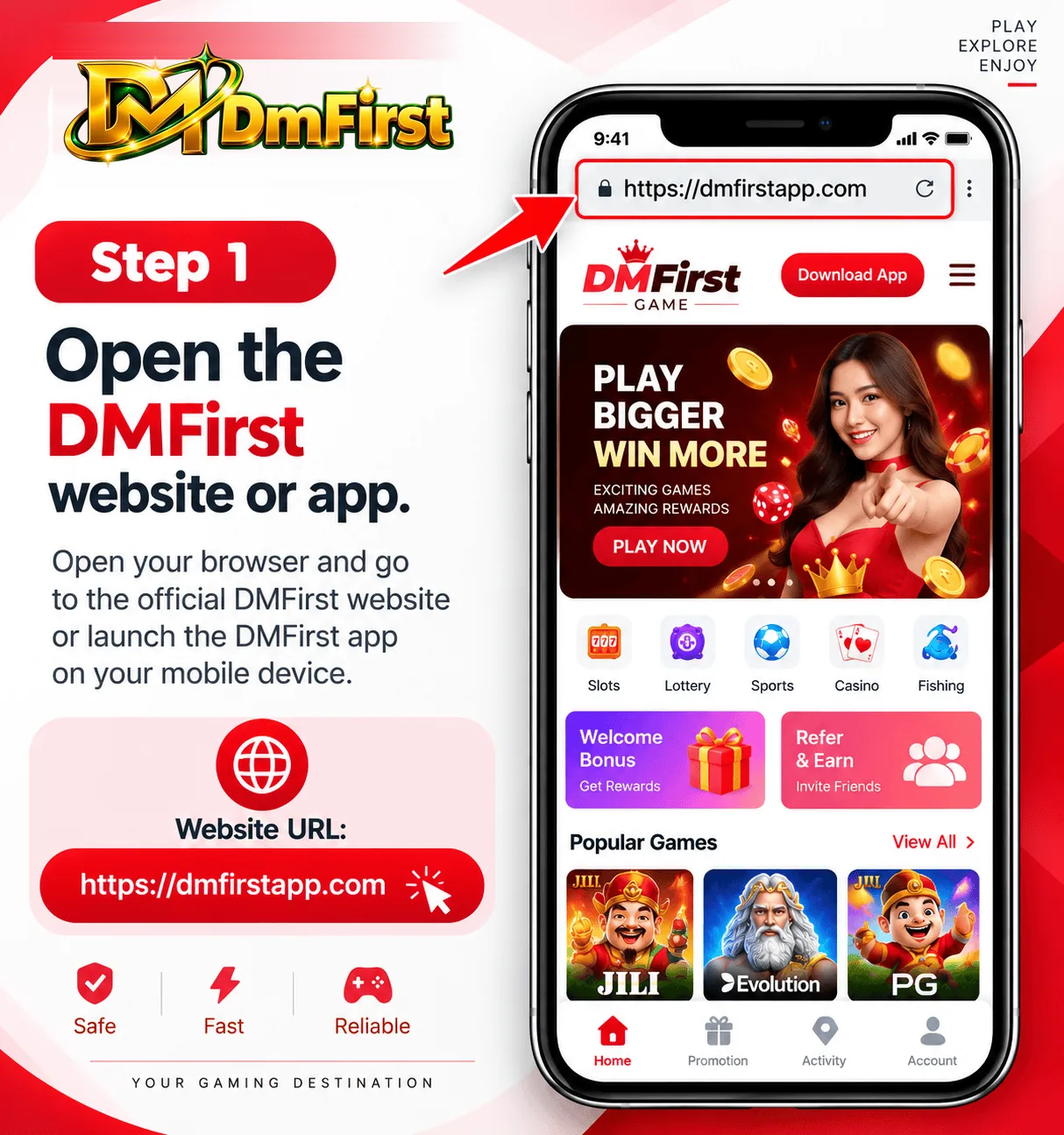Step 1 — open the DMFirst website or app
