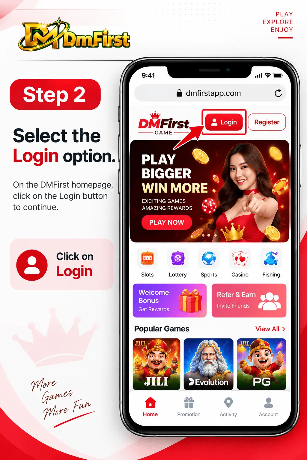 Step 2 — select the Login option