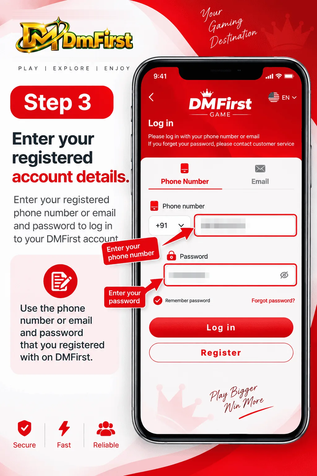 Step 3 — enter your registered account details