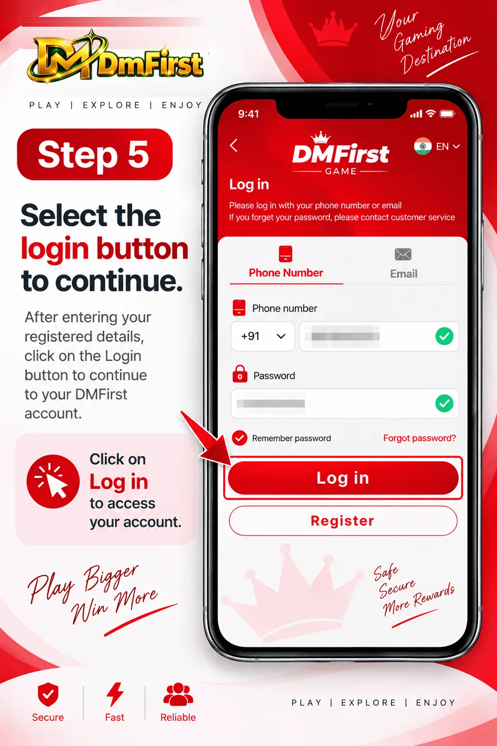 Step 5 — select the login button to continue